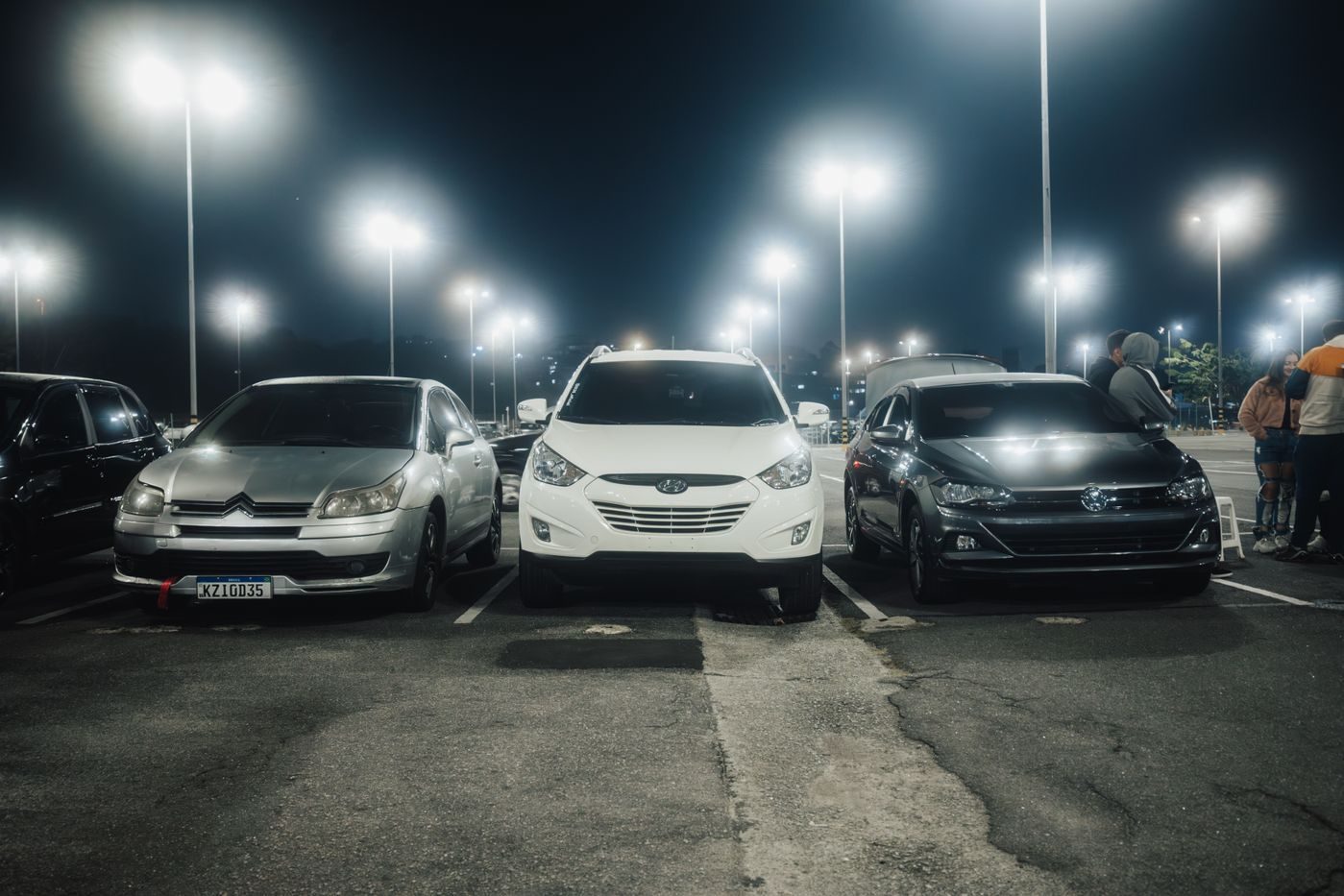 Parking lot lit at night