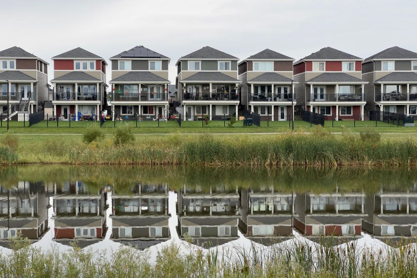 Townhomes along a lake