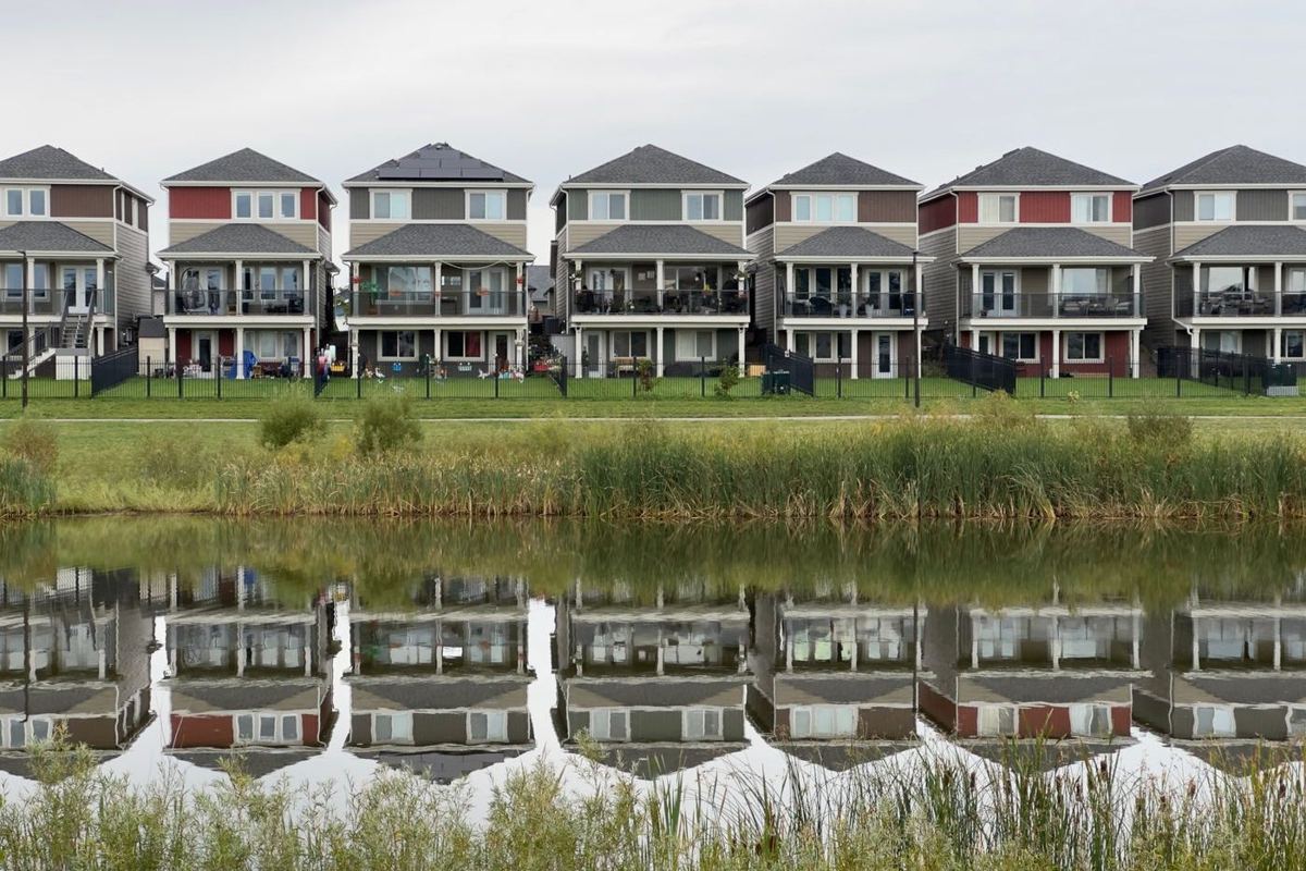 Townhomes along a lake